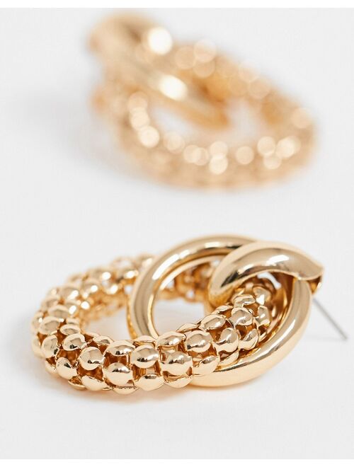 Asos Design earrings in linked sleek and textured circles in gold tone