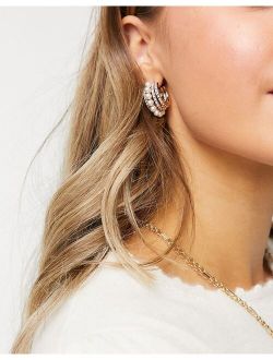 hoop earrings with pearl row in gold tone
