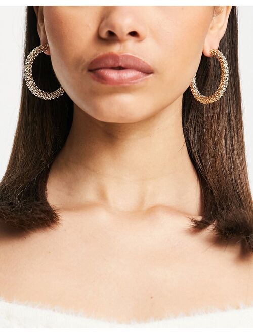 Asos Design hoop earrings in texture in gold tone