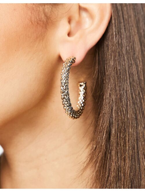 Asos Design hoop earrings in texture in gold tone