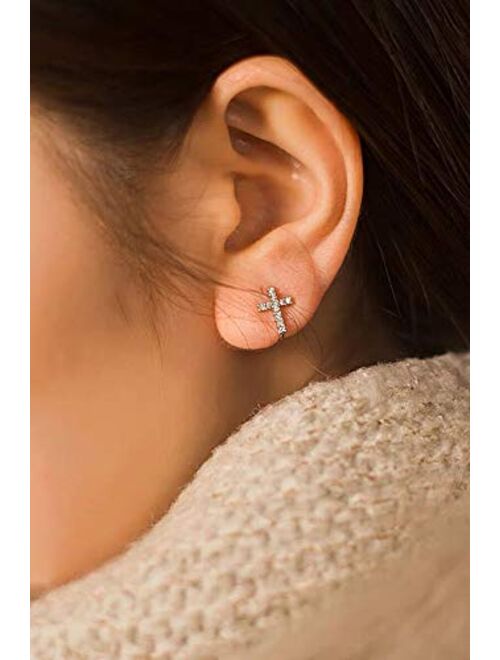 Dtja CZ Criss Cross Clip on Cuff Wrap Hoop Earrings for Women Girls S925 Sterling Silver Non-Pierced Ears Pave Crystal Diamond Small Cartilage Crawler Sweep Earring Delic