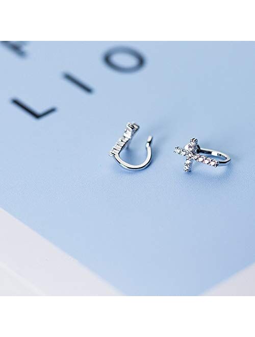 Dtja CZ Criss Cross Clip on Cuff Wrap Hoop Earrings for Women Girls S925 Sterling Silver Non-Pierced Ears Pave Crystal Diamond Small Cartilage Crawler Sweep Earring Delic