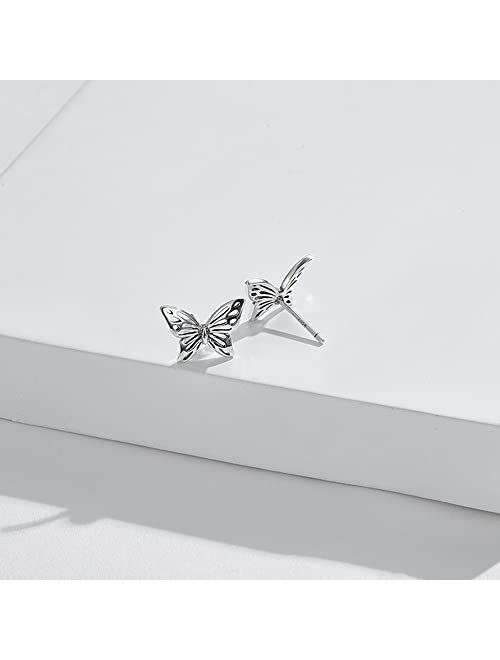Dtja Vintage Filigree Butterfly Studs Earrings for Women Teen Girls S925 Sterling Silver Small Stud Fashion Hypoallergenic Jewelry Cute Gifts for Her (Silver)