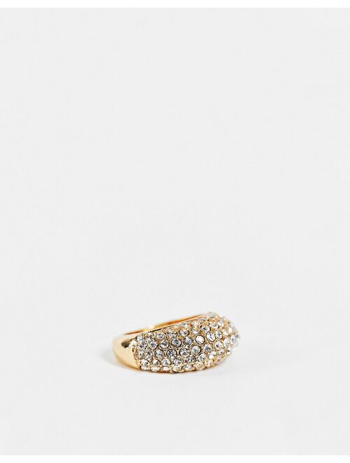 Asos Design domed ring with clear crystals in gold tone