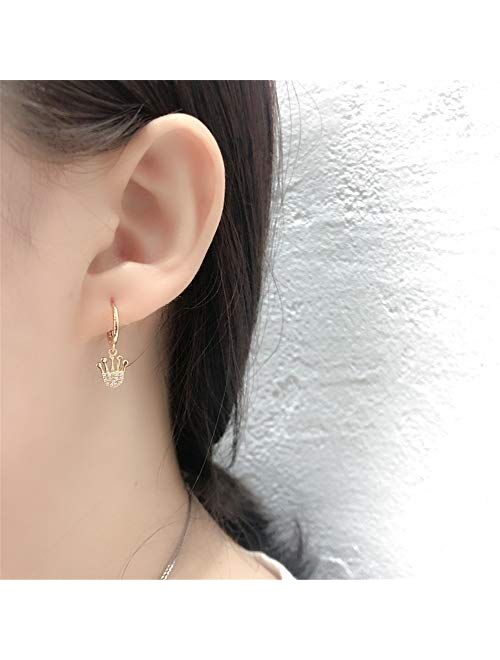 Dtja Huggie Small Sleeper Hoop Earrings for Women Girls Sterling Silver Cubic Zirconia with Charms Cute Star Love Heart Key Feather Drop Dangle Cuff Cartilage Helix Stud 