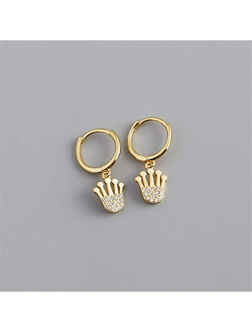 Dtja Huggie Small Sleeper Hoop Earrings for Women Girls Sterling Silver Cubic Zirconia with Charms Cute Star Love Heart Key Feather Drop Dangle Cuff Cartilage Helix Stud 