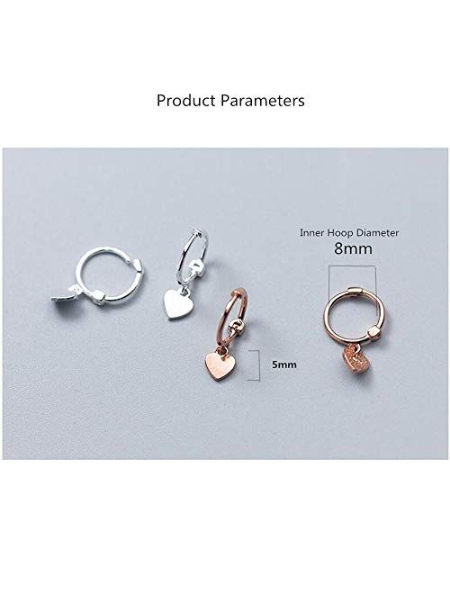 Dtja Mini Love Heart Dangle Small Hoop Earrings for Women Teen Girls S925 Sterling Silver Cartilage Small Tiny Cute Sleeper Dainty Huggie Hoops Jewelry Birthday Gifts for