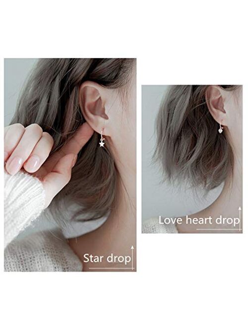 Dtja Mini Love Heart Dangle Small Hoop Earrings for Women Teen Girls S925 Sterling Silver Cartilage Small Tiny Cute Sleeper Dainty Huggie Hoops Jewelry Birthday Gifts for