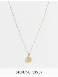 sterling silver with gold plate necklace with M initial and crystal coin pendant
