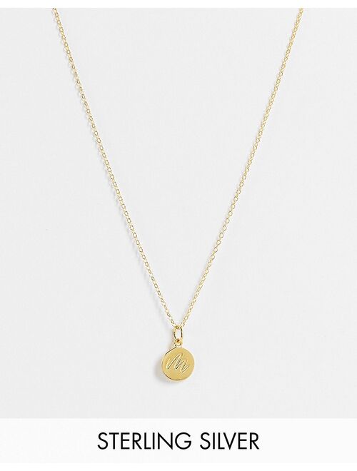 Asos Design sterling silver with gold plate necklace with M initial and crystal coin pendant