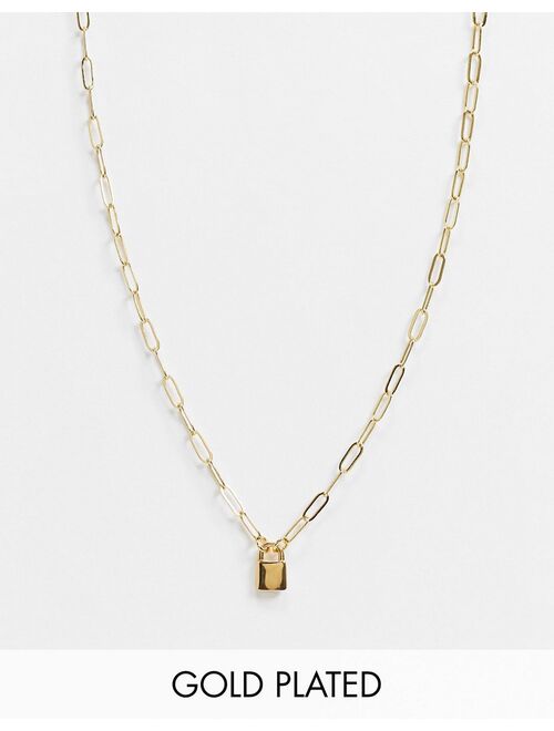 Asos Design 14k gold plate necklace with mini padlock