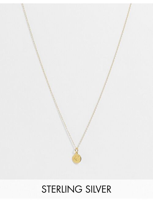 Asos Design sterling silver with gold plate necklace with R initial and crystal coin pendant