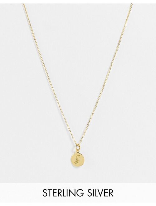 Asos Design sterling silver with gold plate necklace with S initial and crystal coin pendant