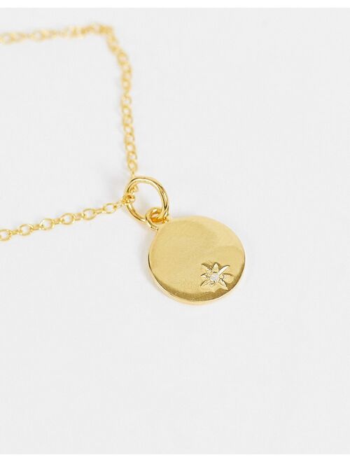 Asos Design sterling silver with gold plate necklace with S initial and crystal coin pendant