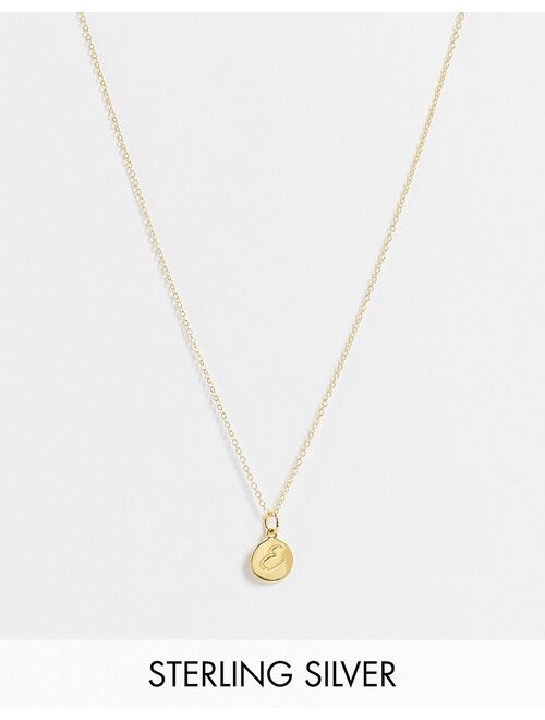 Asos Design sterling silver with gold plate necklace with E initial and crystal coin pendant