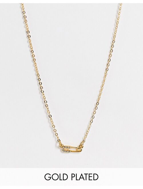 Asos Design 14k gold plated necklace with mini safety pin