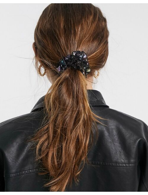 Topshop scrunchie hair tie in black organza with star print