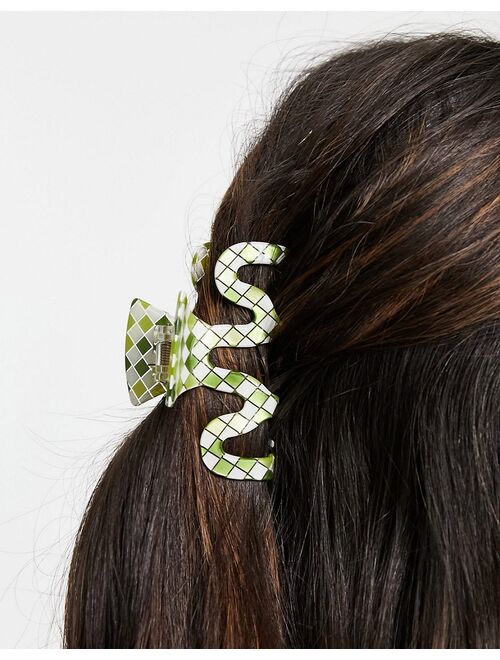 Asos Design large hair claw in green checkerboard
