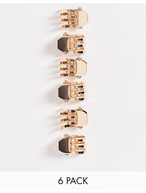 Asos Design pack of 6 mini hair claws in gold tone