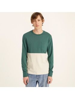 Long-sleeve slub cotton pocket T-shirt