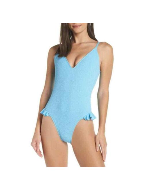 LEITH Sunkissed Light Blue Ruffle One Piece Swimsuit Women's Medium NWOT