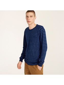 Long-sleeve indigo-dyed slub cotton pocket T-shirt in stripe