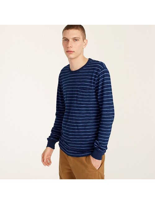 J.Crew Long-sleeve indigo-dyed slub cotton pocket T-shirt in stripe