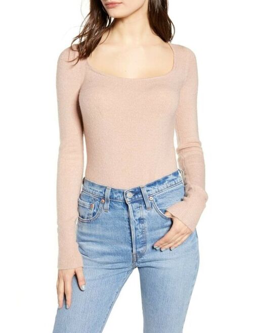 Leith long sleeve sweater body suit size XL Blush pink Soft square neck NEW