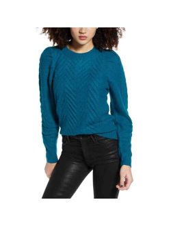 NEW Leith Brushed Cable Pullover Sweater XS Tea Gloss Puff Sleeves Crew Neck