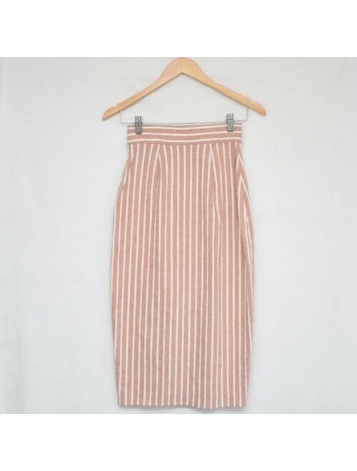 LEITH Stripe Midi Skirt Pink White Savvy Button Detail Women's Size XXS