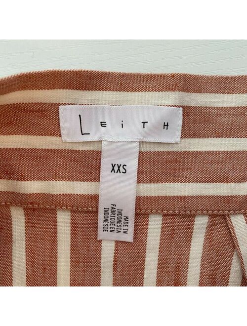LEITH Stripe Midi Skirt Pink White Savvy Button Detail Women's Size XXS