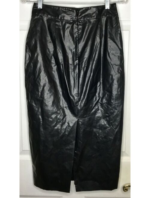 NEW NWT Women LEITH Black Faux Leather Straight Skinny Pencil Midi Skirt Sz 2