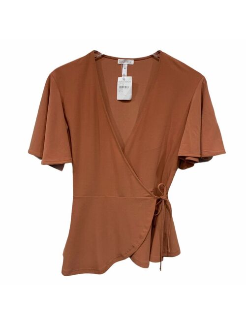 Leith Women Size XS Blouse Top Knit Wrap Coral Cedar V-neck NWT Spandex Blend