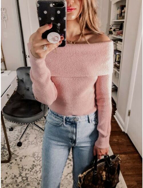 Leith Off The Shoulder Sweater in Pink Small New Nwt Women's Knit Top