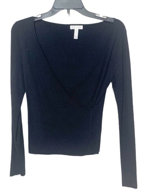 Leith rib wrap sweater black v neck long sleeve size Small NWT $50