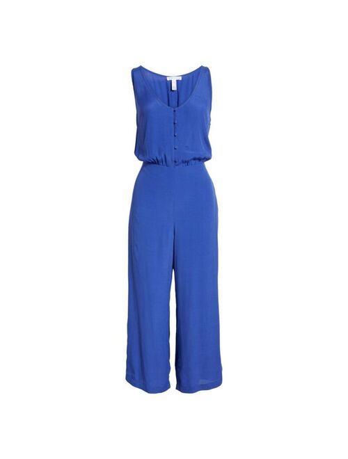 Leith Womens Royal Blue Button Front Sleeveless Jumpsuit Pants Size XxS