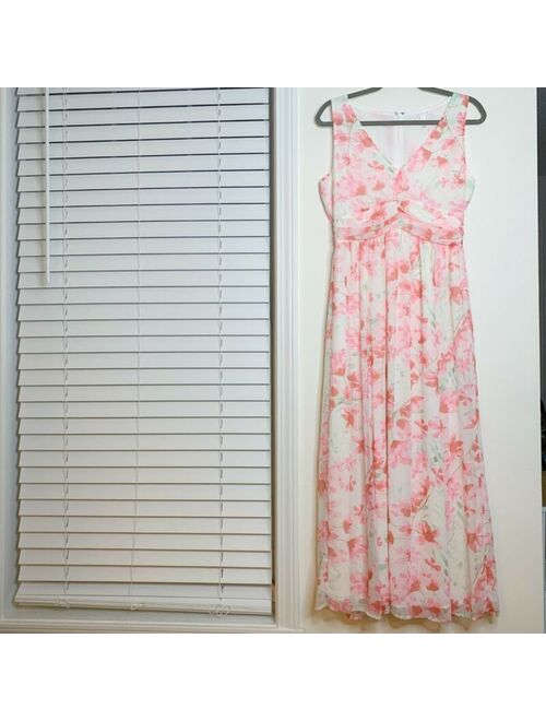 NWT Leith Chiffon White Lush Pink Floral Watercolor Maxi Dress Womens Size Small