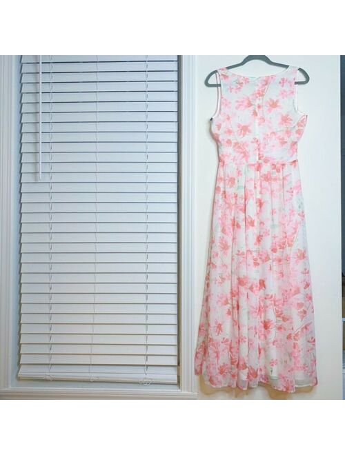 NWT Leith Chiffon White Lush Pink Floral Watercolor Maxi Dress Womens Size Small