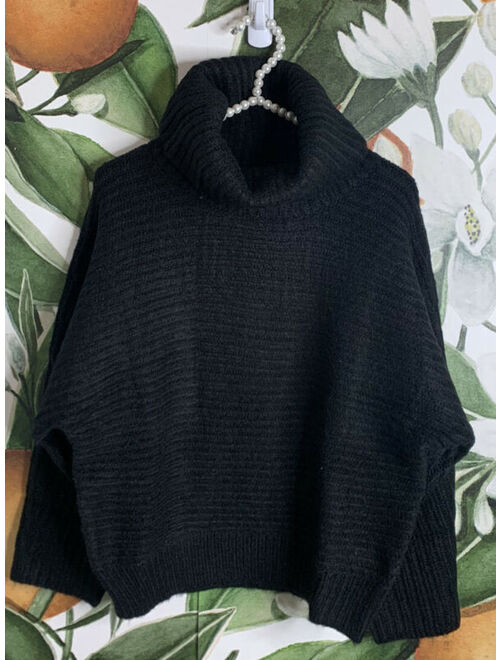 Leith Sz Small Turtleneck Sweater Black Ribbed Dolman Alpaca Blend New Msrp $79