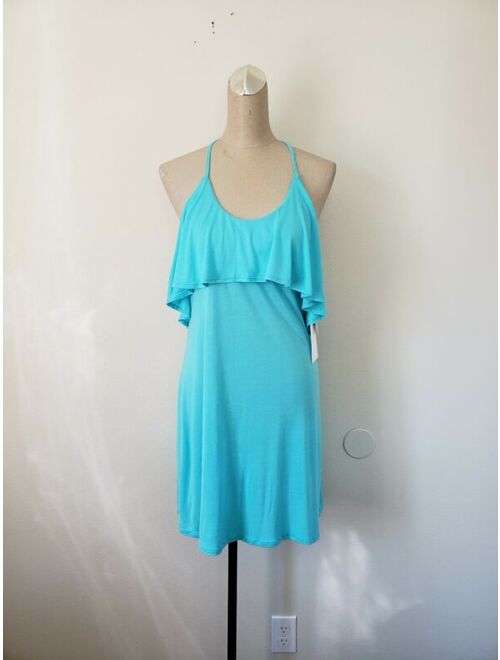 Leith Women's Ruffle Teal Radiance Cover-Up Dress Open Back Sz. Small