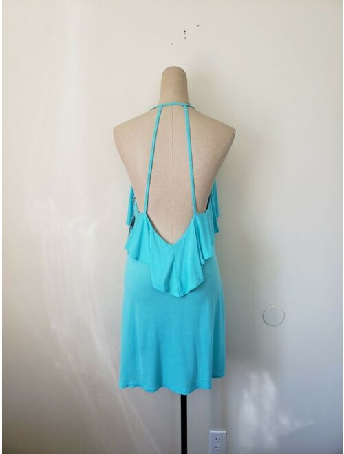 Leith Women's Ruffle Teal Radiance Cover-Up Dress Open Back Sz. Small