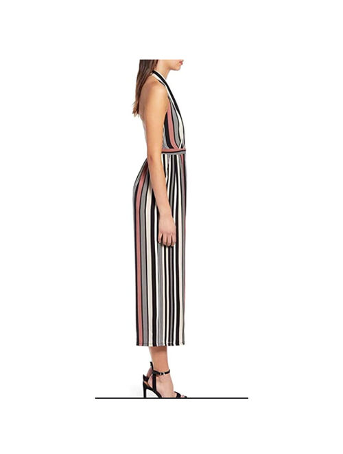 Leith Womens Halter Cropped Pink Canyon Vertical Stripe Jumpsuit X-Large Brown
