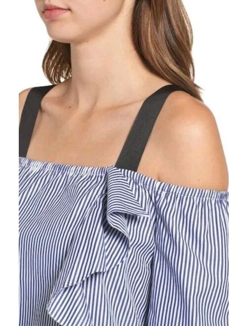 NWT Leith Grosgrain Ribbon Off the Shoulder Stripe Long Sleeve Top Blouse $69 S