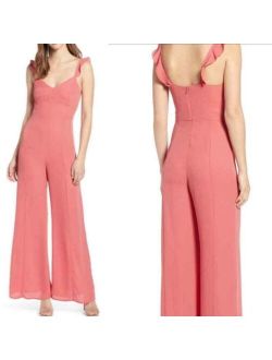 Ruffle ladies Pink Maxi Jumpsuit coral Large