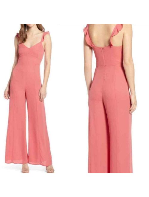 Leith Ruffle ladies Pink Maxi Jumpsuit coral Large