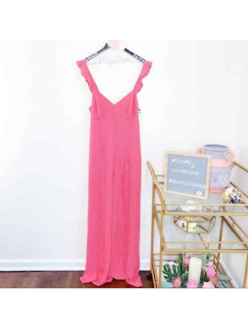 Leith Ruffle ladies Pink Maxi Jumpsuit coral Large