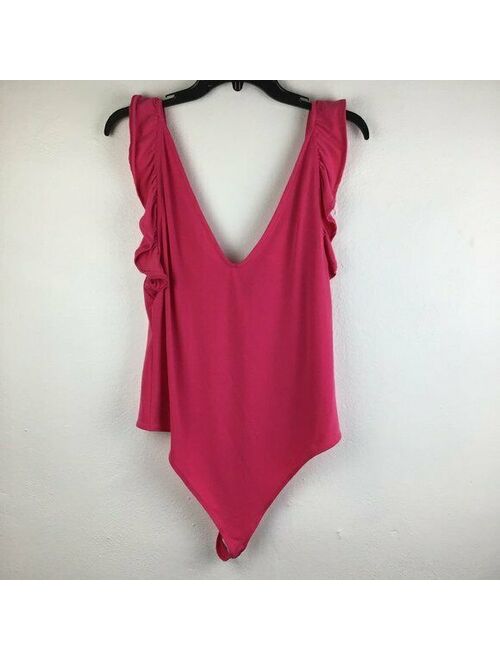 Leith Women's Blouse Tops Flutter Sleeve Ladies Bodysuit One-Piece Pink Size XL