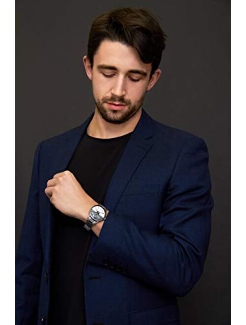 Joshua & Sons Halograph Men's Watch - Unique Round Arc Themed Dial -Date Window on Antique Finish Stainless Steel Bracelet- JX153