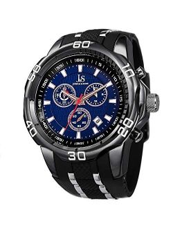 Men's Chronograph Watch - 3 Subdials with Date Window On Comfortable Silicone Strap - JS50