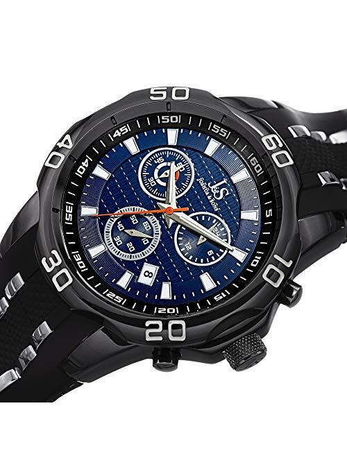 Joshua & Sons Men's Chronograph Watch - 3 Subdials with Date Window On Comfortable Silicone Strap - JS50